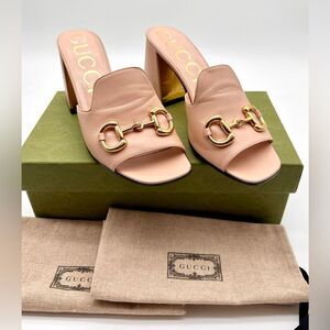 Gucci Baby Horsebit Block Heel Slide Mules Leather In Pink  Rose EU 41 US 11